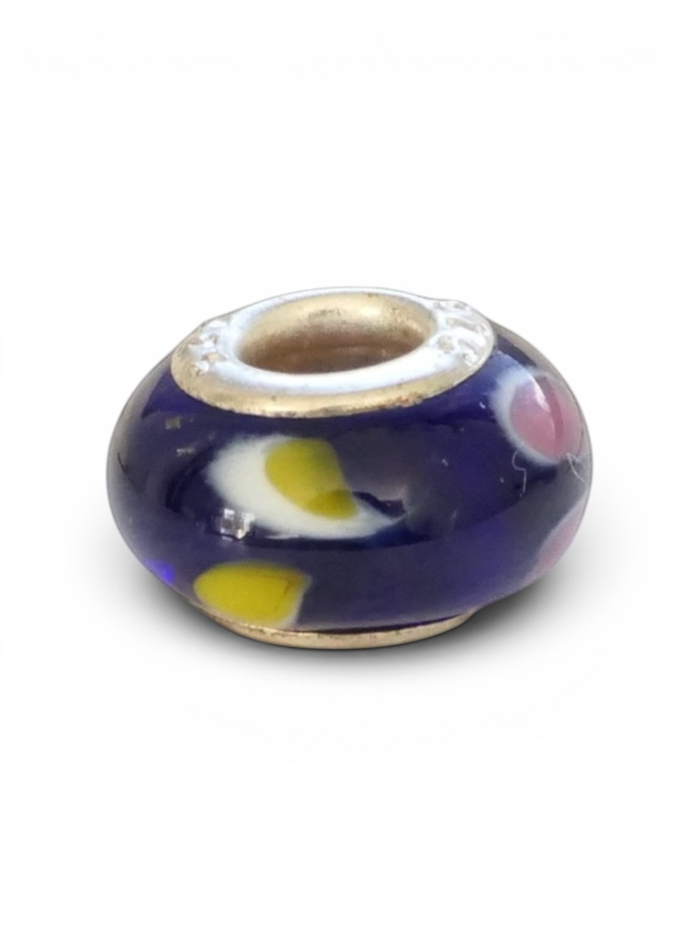 Sterling Purple Murano-Style Glass Bead with Floral Dots